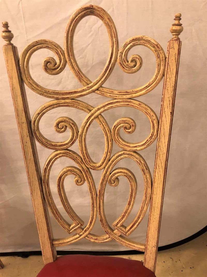 Set of Eight Hollywood Regency Style Louis Pistono Distressed Dining Chairs - 6