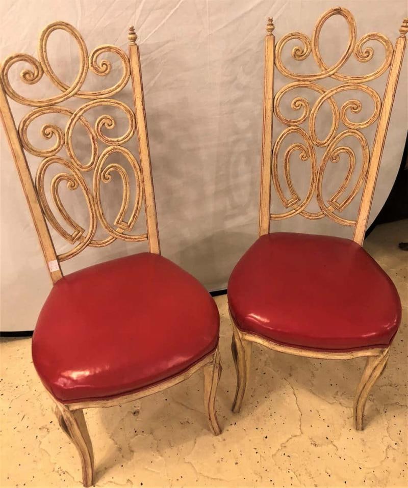 Set of Eight Hollywood Regency Style Louis Pistono Distressed Dining Chairs - 9