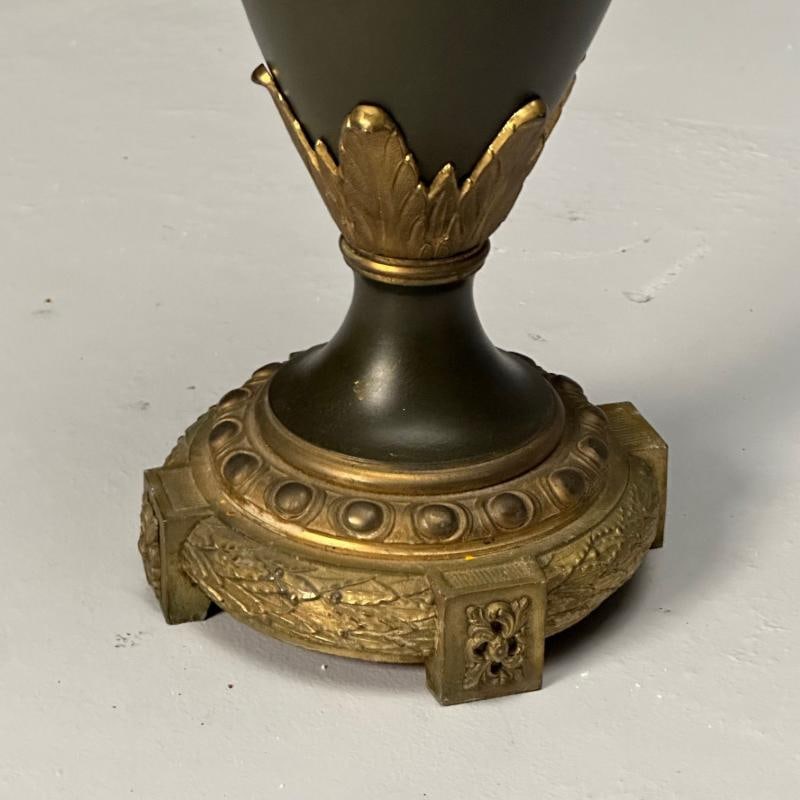 Neoclassical, Pair of Large Urns, Gilt Bronze, Green Painted Metal, 1970s - 5