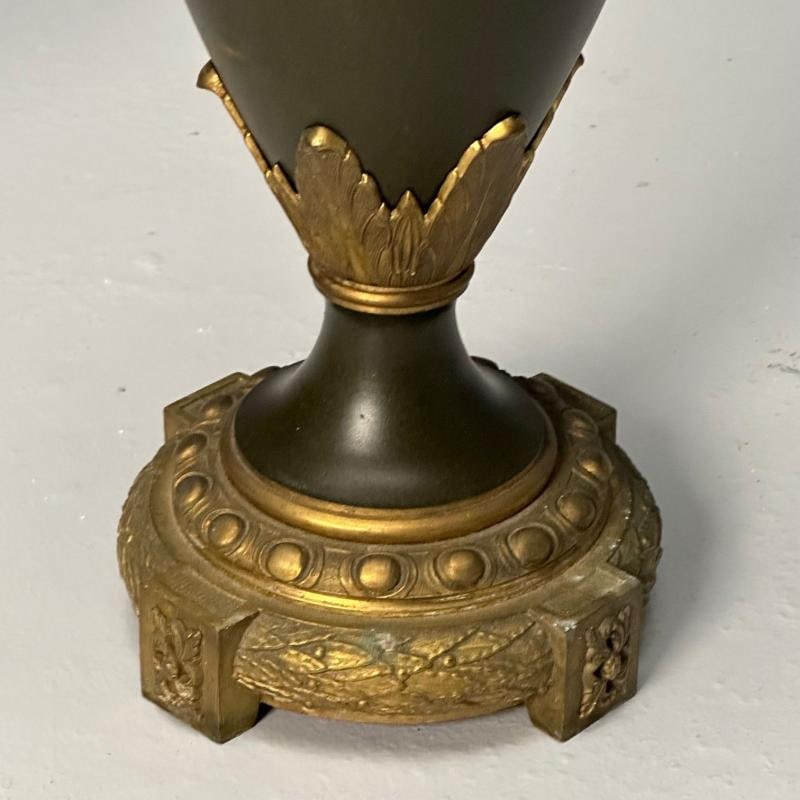 Neoclassical, Pair of Large Urns, Gilt Bronze, Green Painted Metal, 1970s - 6