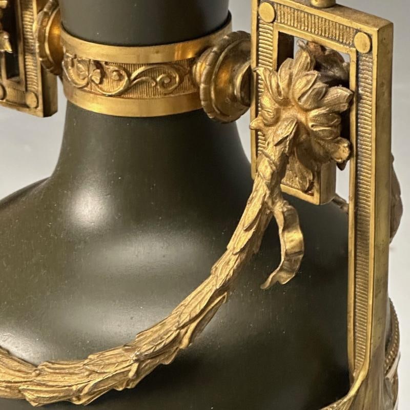 Neoclassical, Pair of Large Urns, Gilt Bronze, Green Painted Metal, 1970s - 7