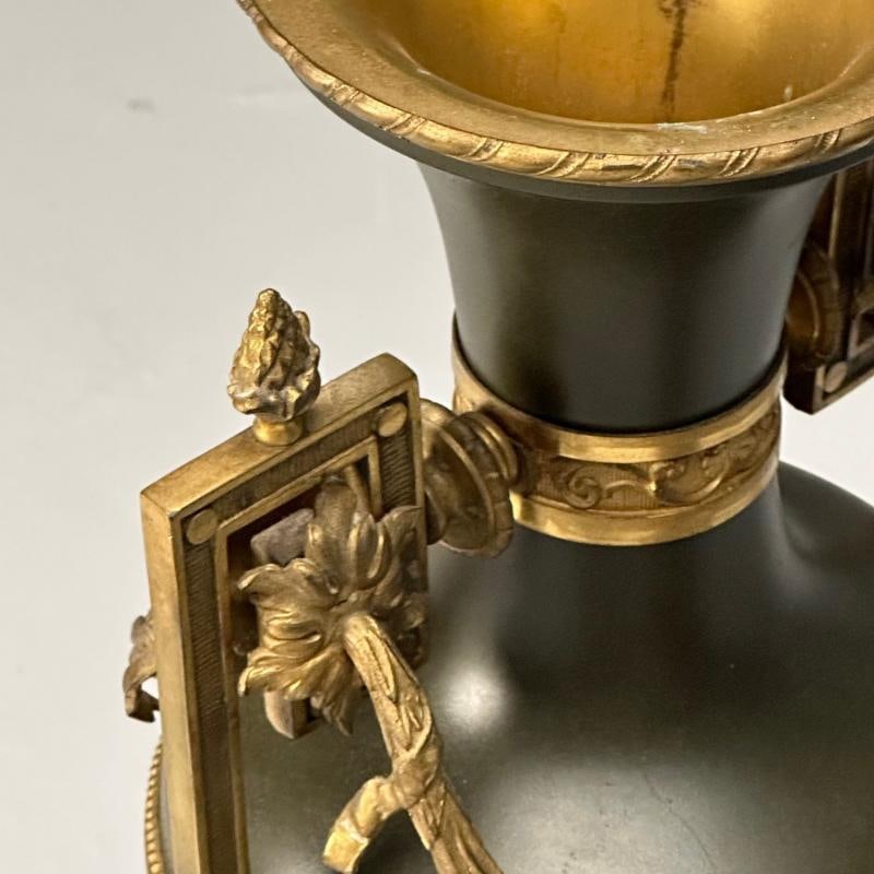 Neoclassical, Pair of Large Urns, Gilt Bronze, Green Painted Metal, 1970s - 8