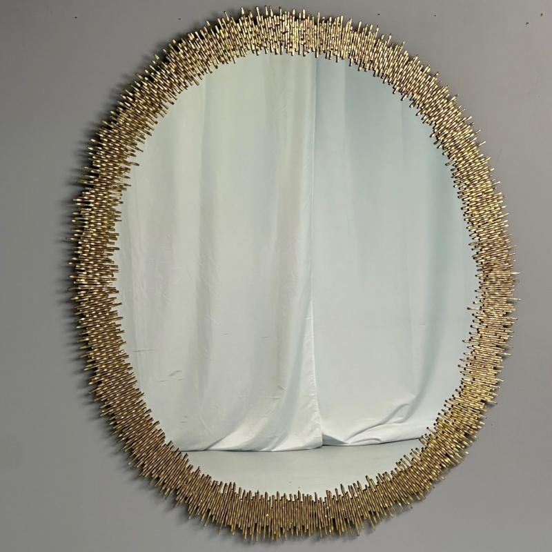 Hollywood Regency Style, Brutalist Modern, Round Wall Mirrors, Brass Star Motif - 2