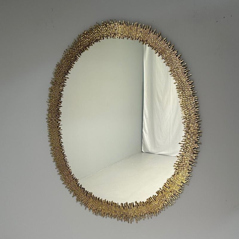 Hollywood Regency Style, Brutalist Modern, Round Wall Mirrors, Brass Star Motif - 4