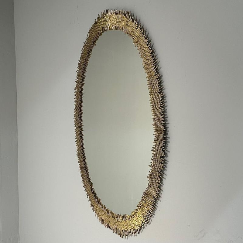Hollywood Regency Style, Brutalist Modern, Round Wall Mirrors, Brass Star Motif - 5