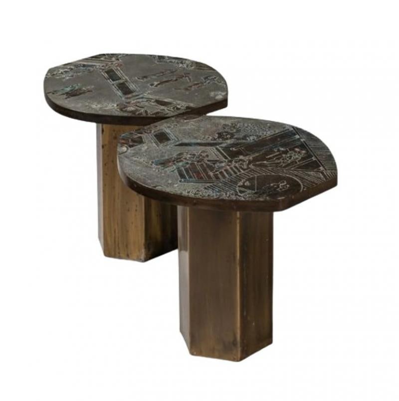 Philip and Kelvin LaVerne, Mid-Century Modern, Tao Side Tables, Bronze, 1960s - 2