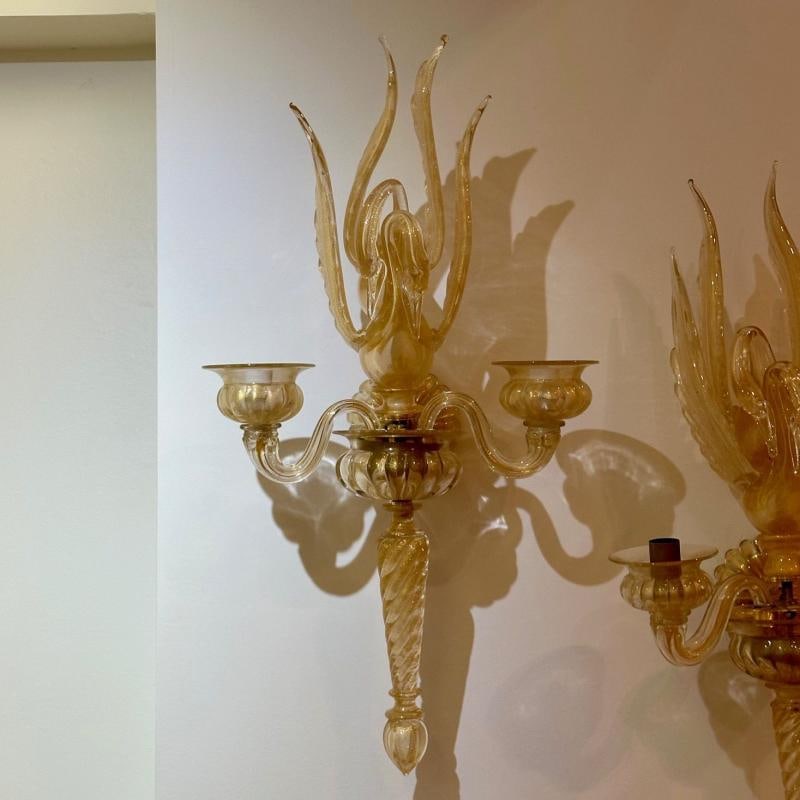 Archimede Seguso, Barovier & Toso, Italian Mid-Century Modern, Swan Sconces - 4