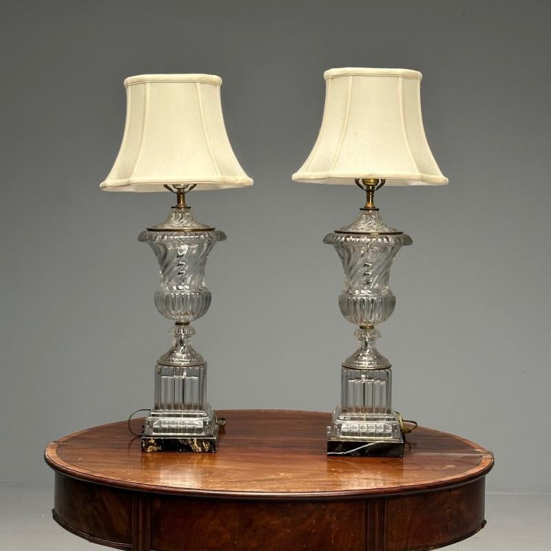 Mid-Century Modern, Table Lamps, Textured Glass, Marble, 1950s - 2