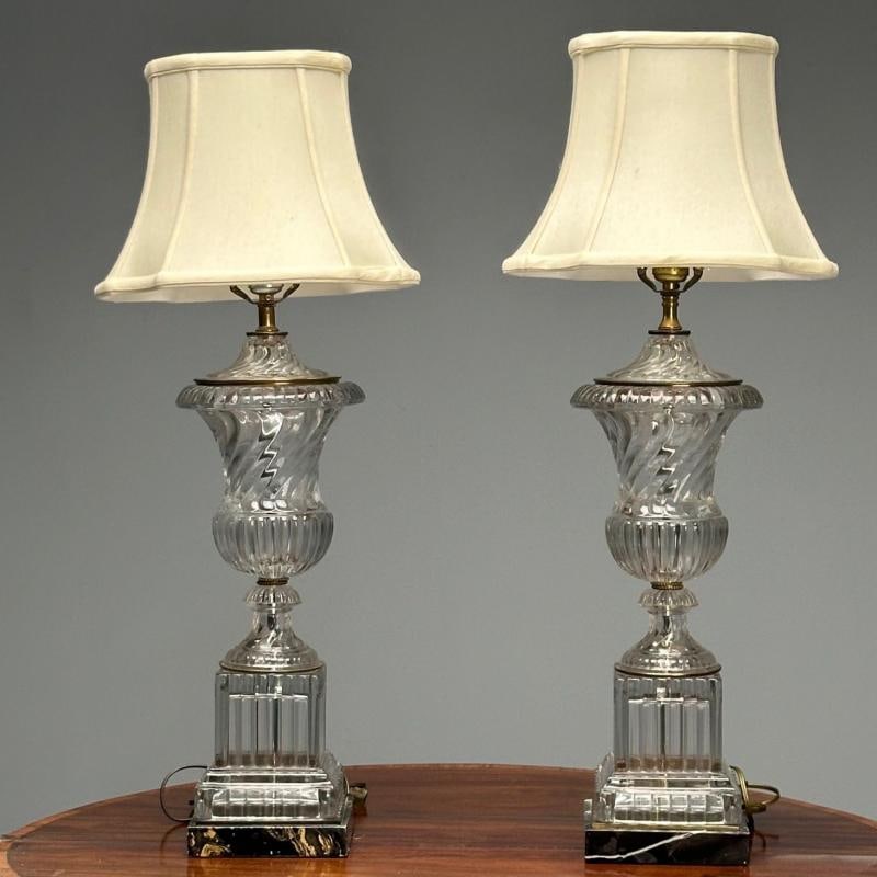 Mid-Century Modern, Table Lamps, Textured Glass, Marble, 1950s - 3