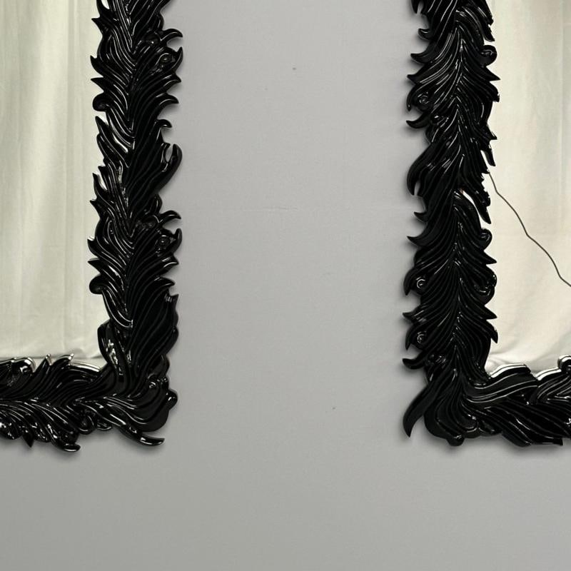 Serge Roche Style, Modern, Rectangular Leaf Wall Mirrors, Black Lacquer - 6