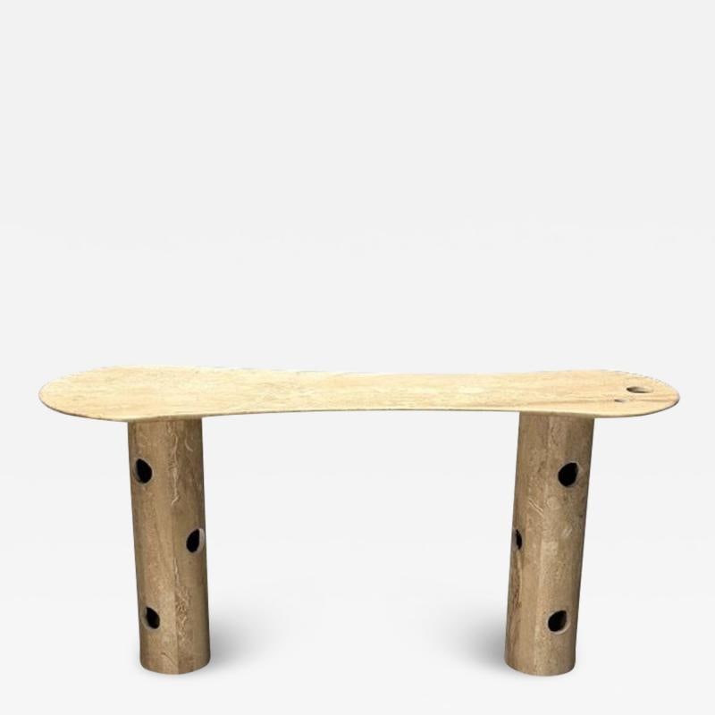 Contemporary, Organic Modern, Console Table, Double Pedestal, Beige Marble (1 of 8)