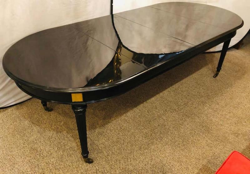Ebony Lacquered Hollywood Regency Louis XVI Style Crank Dining Table M. Jansen - 4