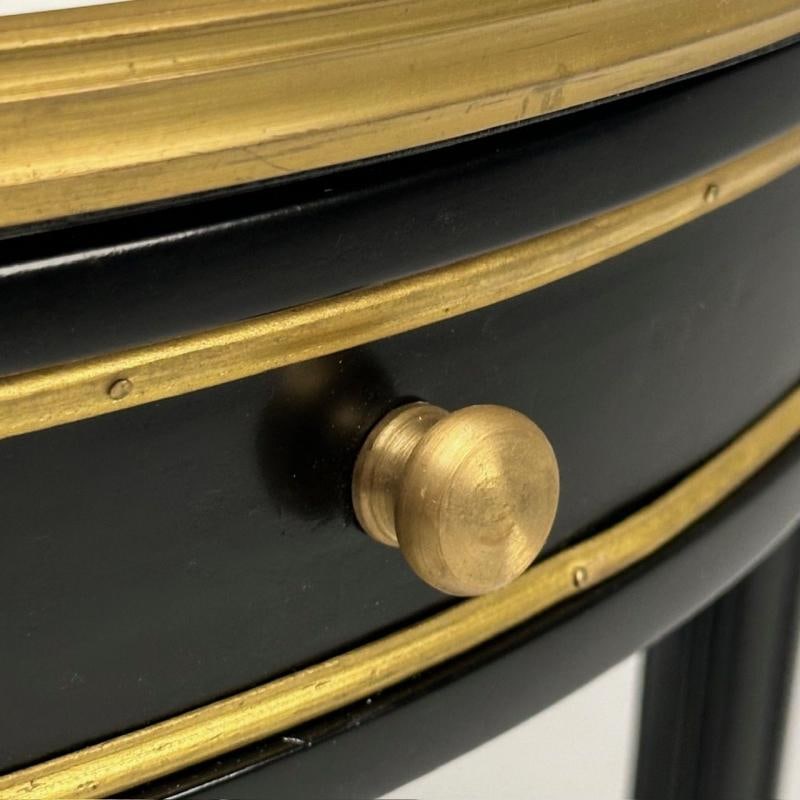 Hollywood Regency, Louis XVI Style, Bouiliotte End Tables, Black Paint, Bronze - 10