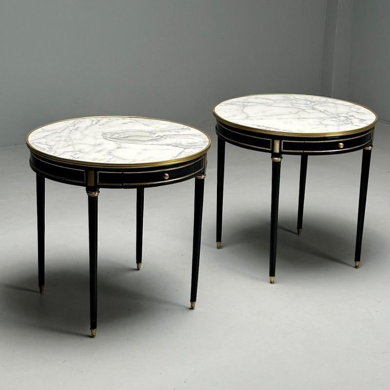 Hollywood Regency, Louis XVI Style, Bouiliotte End Tables, Black Paint, Bronze - 2