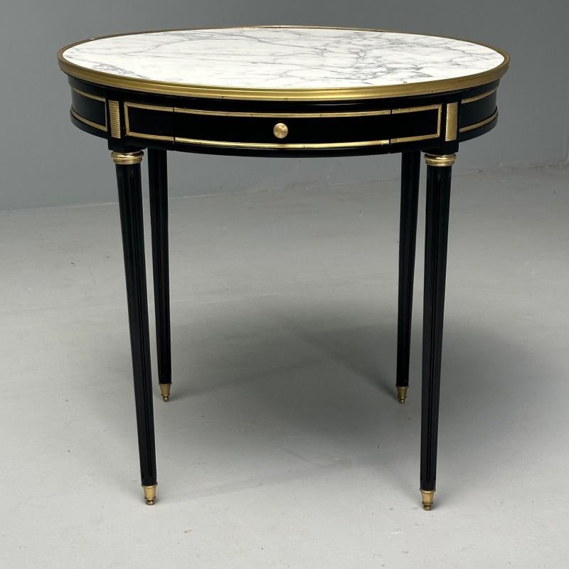 Hollywood Regency, Louis XVI Style, Bouiliotte End Tables, Black Paint, Bronze - 5