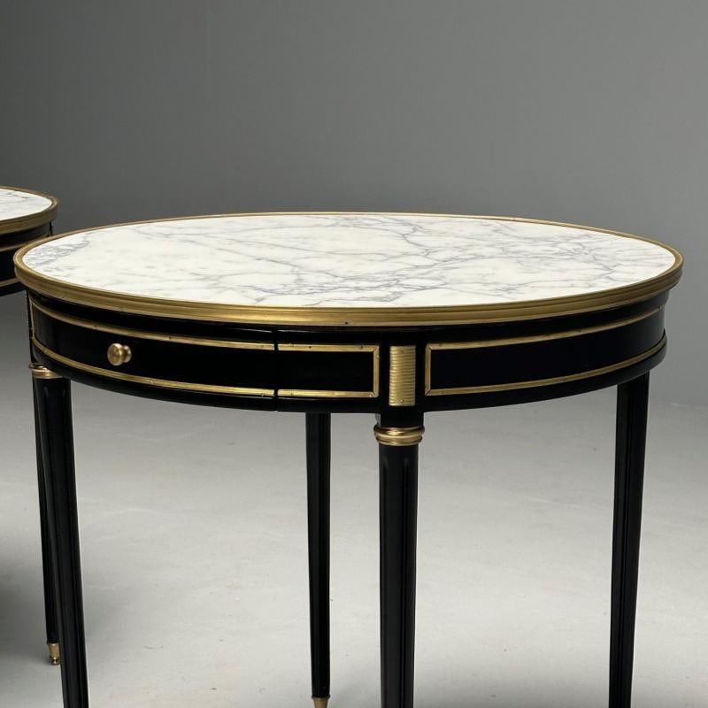 Hollywood Regency, Louis XVI Style, Bouiliotte End Tables, Black Paint, Bronze - 7