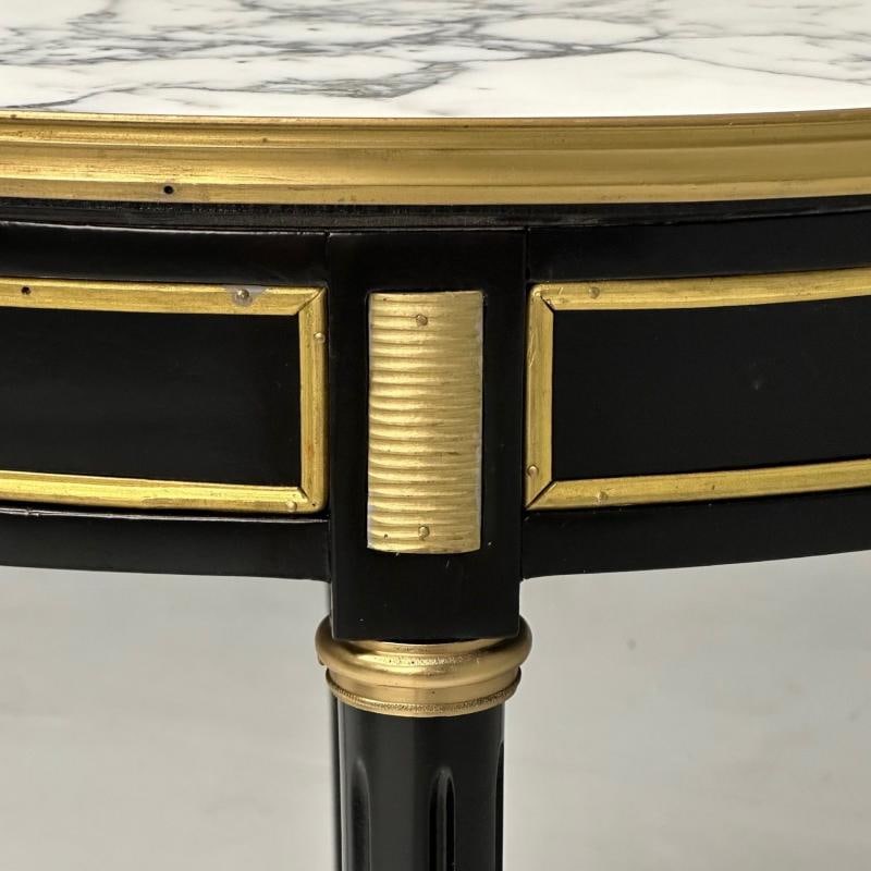 Hollywood Regency, Louis XVI Style, Bouiliotte End Tables, Black Paint, Bronze - 9