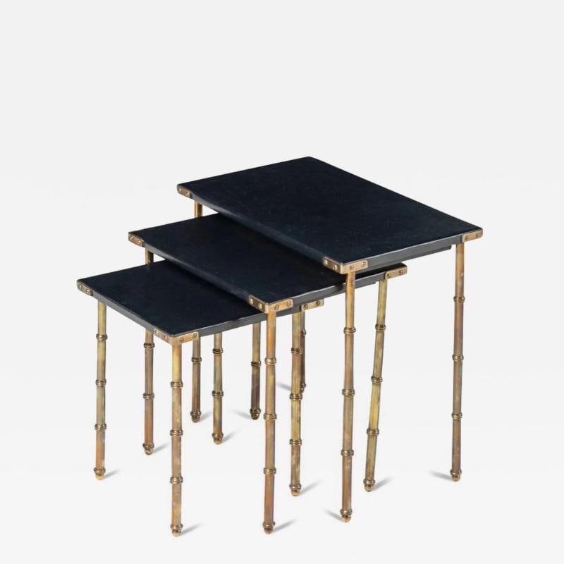 Jacques Adnet, French Mid-Century Modern, Nesting Tables, Leather, Brass, 1950s (1 of 9)