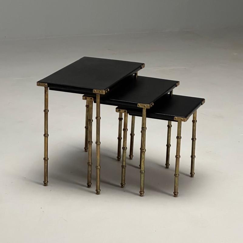 Jacques Adnet, French Mid-Century Modern, Nesting Tables, Leather, Brass, 1950s - 5