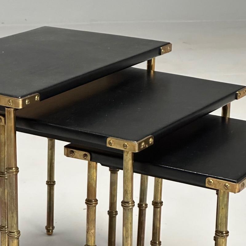 Jacques Adnet, French Mid-Century Modern, Nesting Tables, Leather, Brass, 1950s - 6