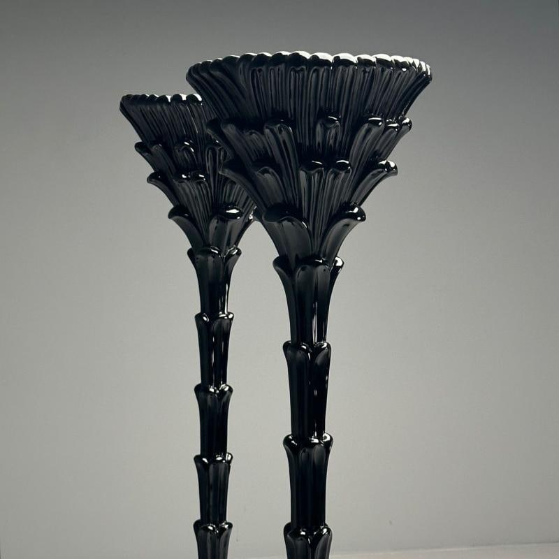 Serge Roche Style, Mid-Century Modern, Palm Leaf Floor Lamps, Black Lacquer - 3
