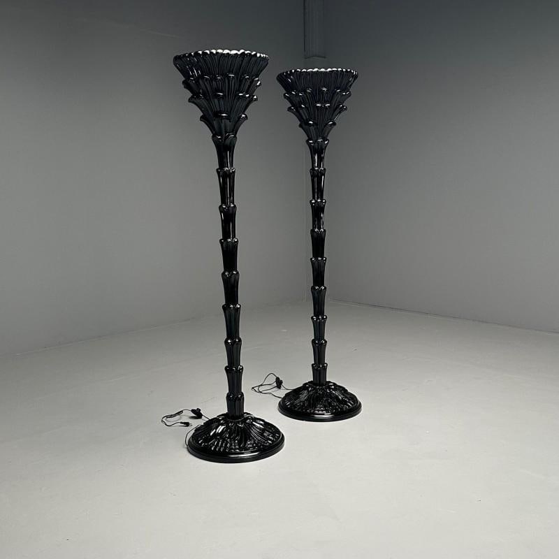 Serge Roche Style, Mid-Century Modern, Palm Leaf Floor Lamps, Black Lacquer - 7