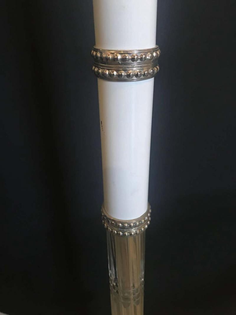 Hollywood Regency Style White Marble Glass and Silver Plate Floor Standing Lamp - 7