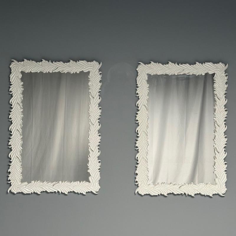 Serge Roche Style, Contemporary, Rectangular Leaf Wall Mirrors, White Lacquer - 2
