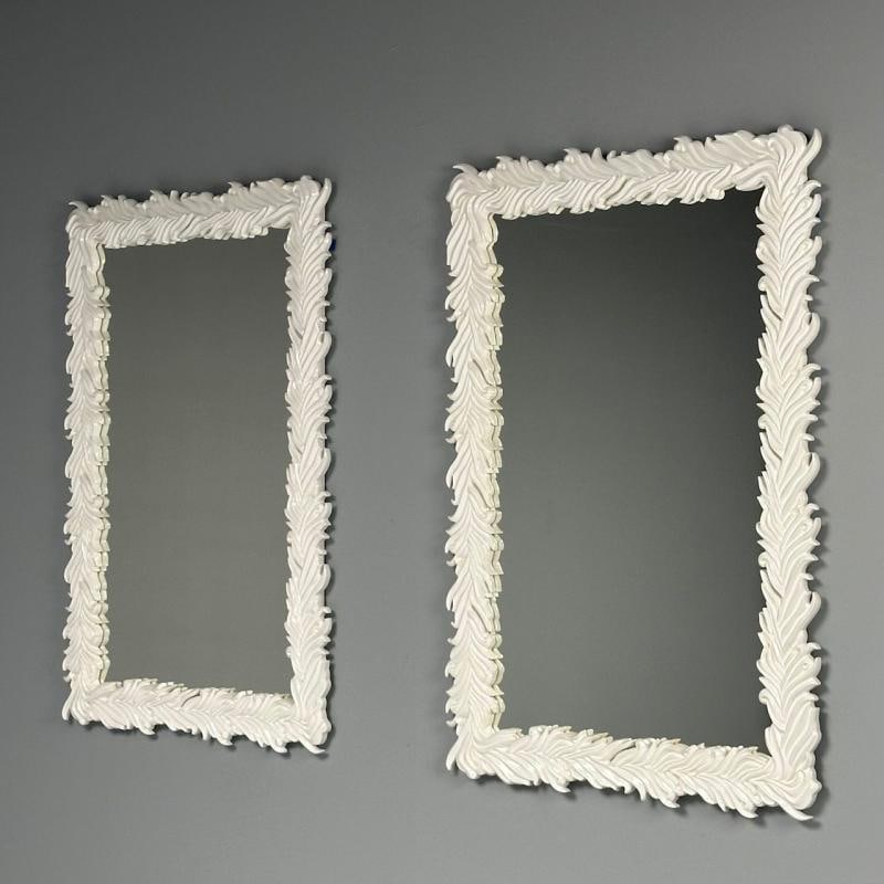 Serge Roche Style, Contemporary, Rectangular Leaf Wall Mirrors, White Lacquer - 5