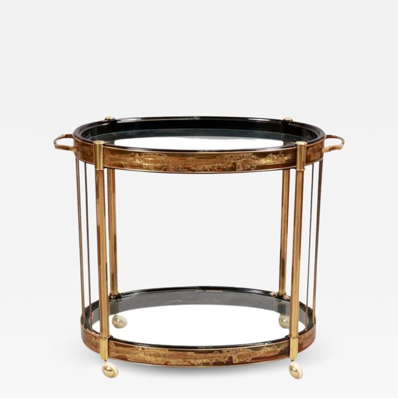 Mastercraft, Mid-Century Modern, Rolling Bar Cart, Etched Brass, Lacquer, 1960s (1 of 12)