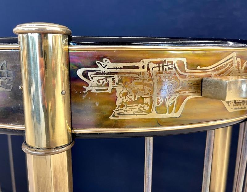 Mastercraft, Mid-Century Modern, Rolling Bar Cart, Etched Brass, Lacquer, 1960s - 7