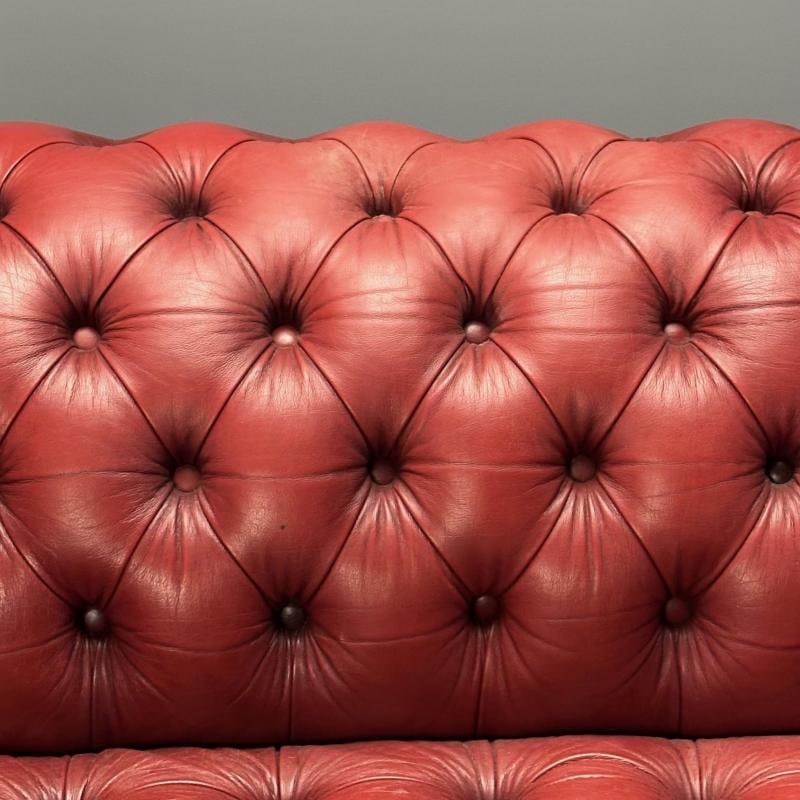 Georgian, Chesterfield Sofa, Tufted, Red Distressed Leather, Bun Feet, 2000s - 7