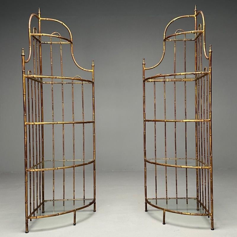 Maison Jansen, Hollywood Regency, Etagères, Brass Faux Bamboo, 1970s - 2