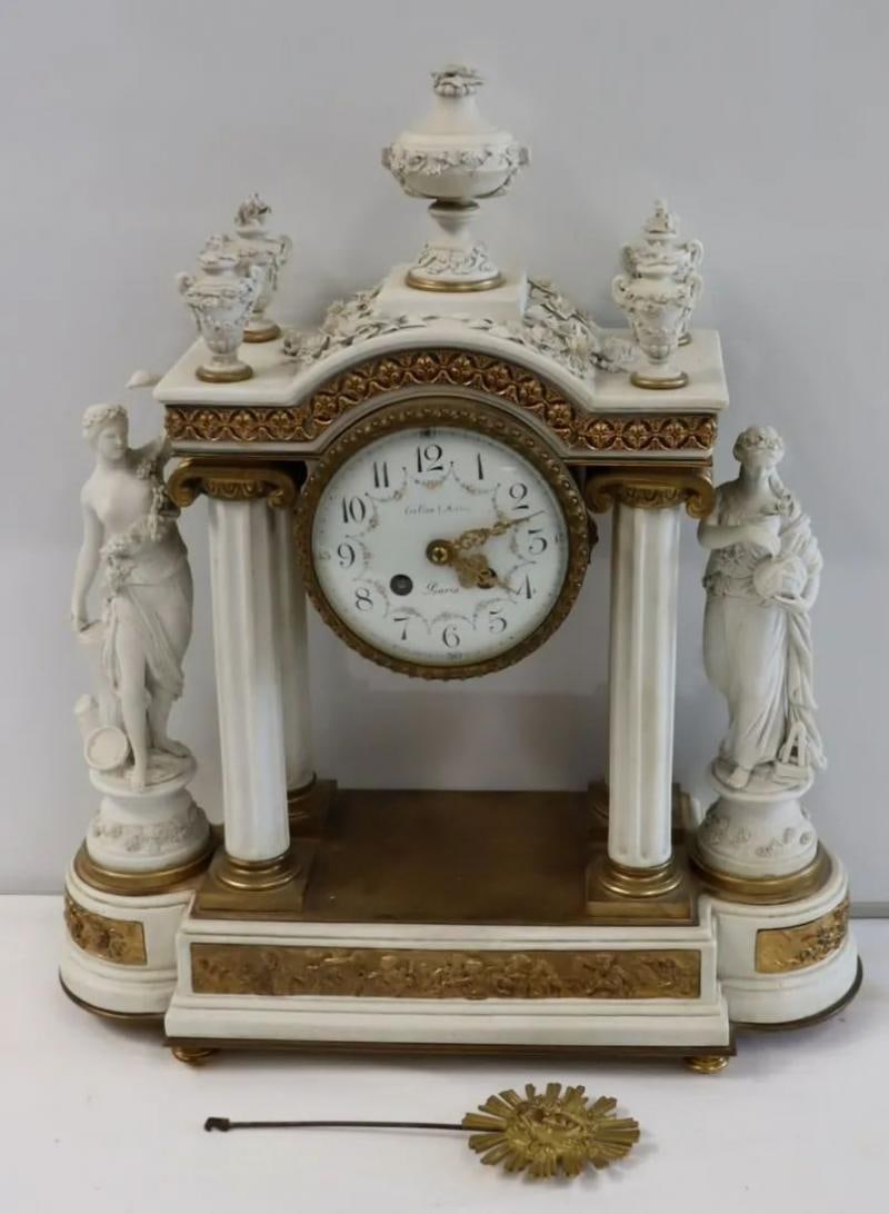 Sèvres Parian Attr, Louis XV, French Mantle Clock, Parian, Bronze, 19th Century - 2