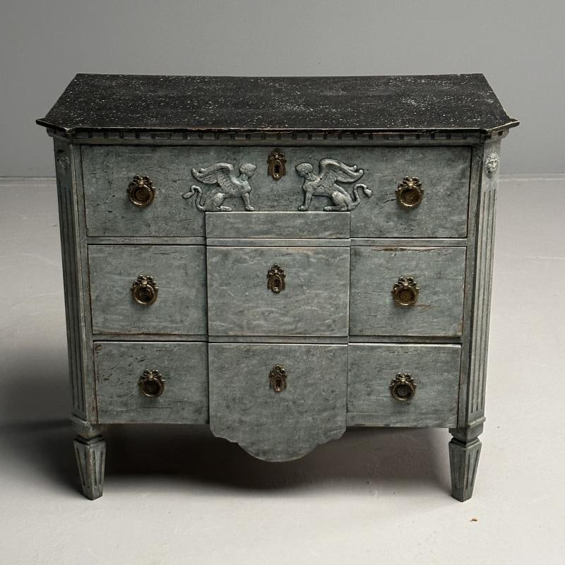 Gustavian, Swedish Commodes, Blue Paint Distressed, Brass, Sweden, 19th C. - 10