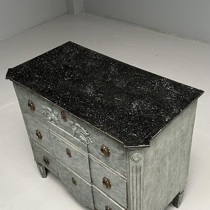 Gustavian, Swedish Commodes, Blue Paint Distressed, Brass, Sweden, 19th C. - 11