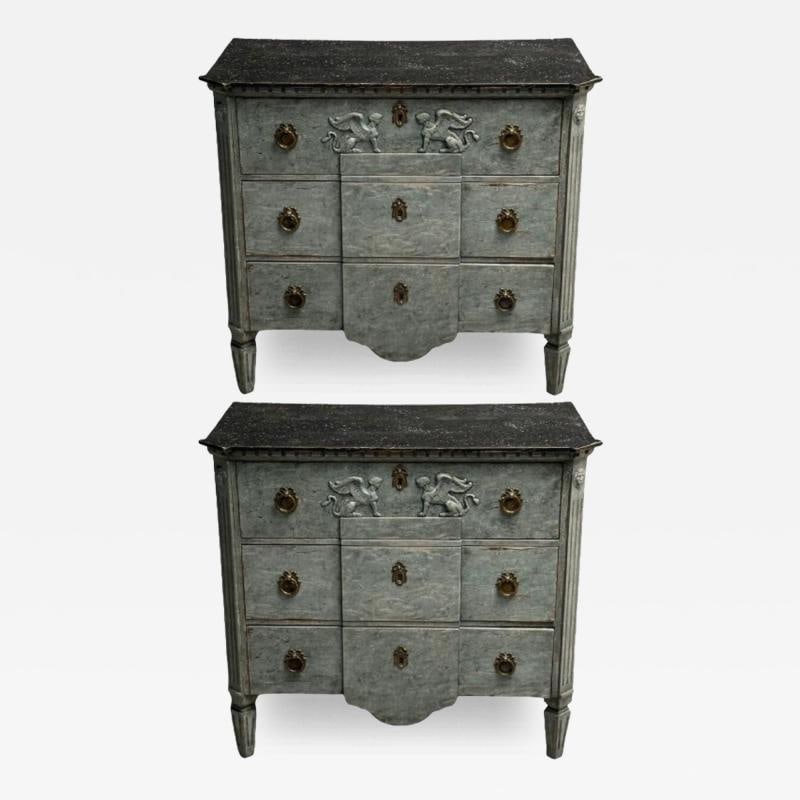 Gustavian, Swedish Commodes, Blue Paint Distressed, Brass, Sweden, 19th C. (1 of 12)