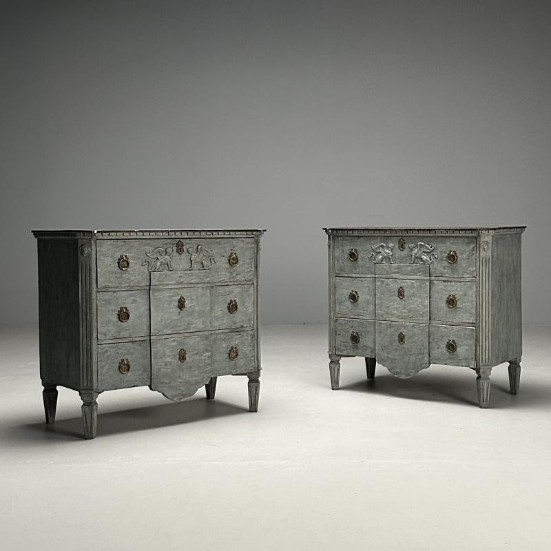 Gustavian, Swedish Commodes, Blue Paint Distressed, Brass, Sweden, 19th C. - 2