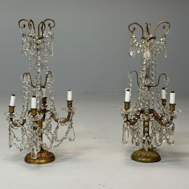 Louis XVI Style, Candelabras, Gilt Bronze, Crystal, France, 1930s - 2