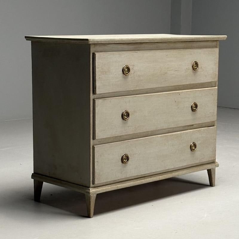 Gustavian, Swedish Commode, Grey Paint Distressed, Brass, Sweden, 1940s - 2