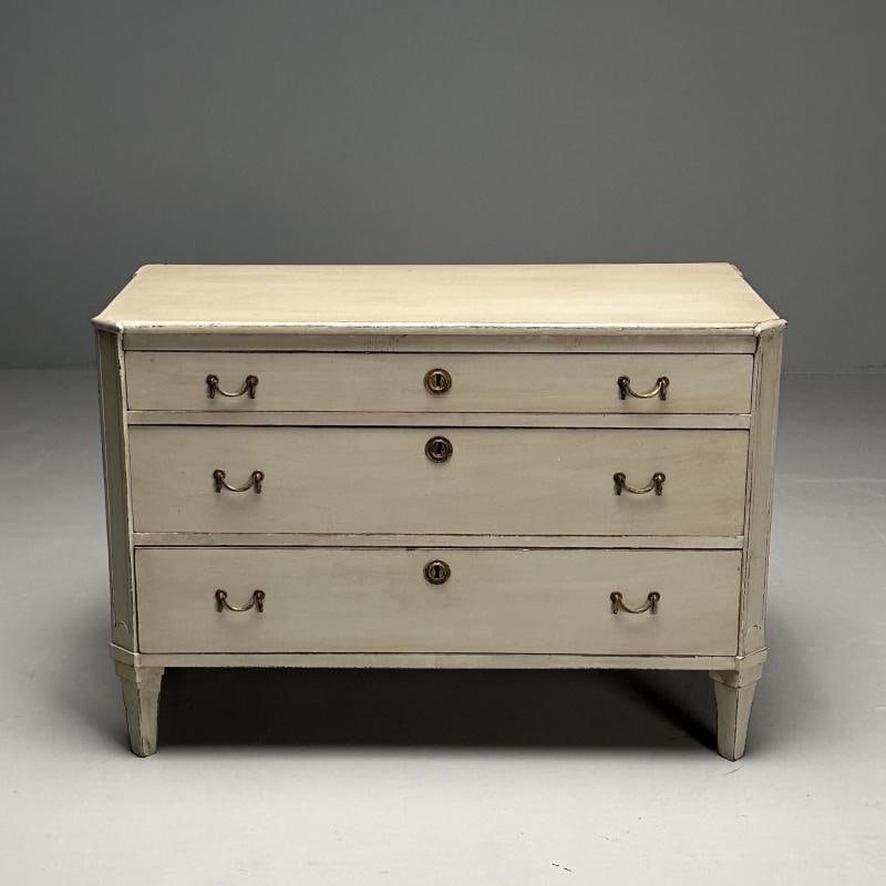 Gustavian, Swedish Commode, Gray Paint Distressed, Brass, Sweden, 1900s - 4