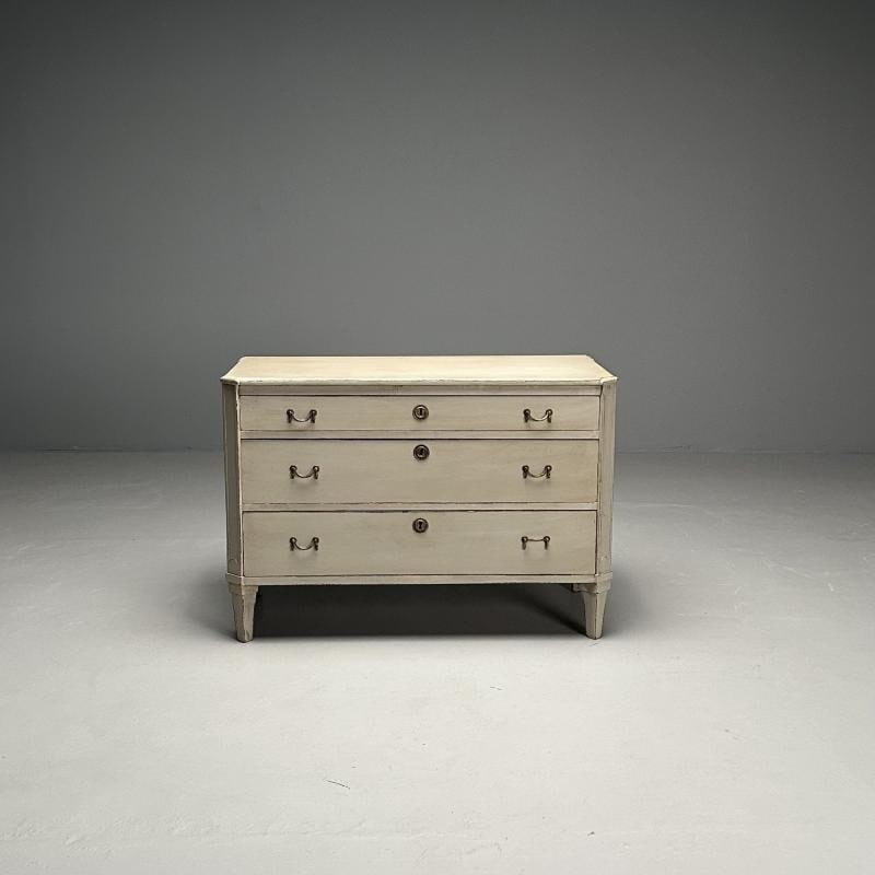Gustavian, Swedish Commode, Gray Paint Distressed, Brass, Sweden, 1900s - 5