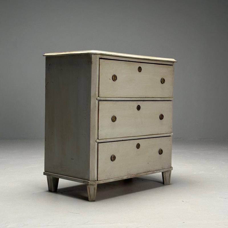 Gustavian, Swedish Commode, Grey Paint Distressed, Brass, Sweden, 1930s - 3