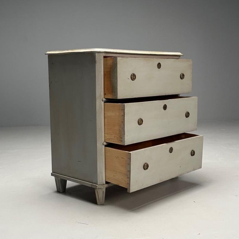 Gustavian, Swedish Commode, Grey Paint Distressed, Brass, Sweden, 1930s - 6