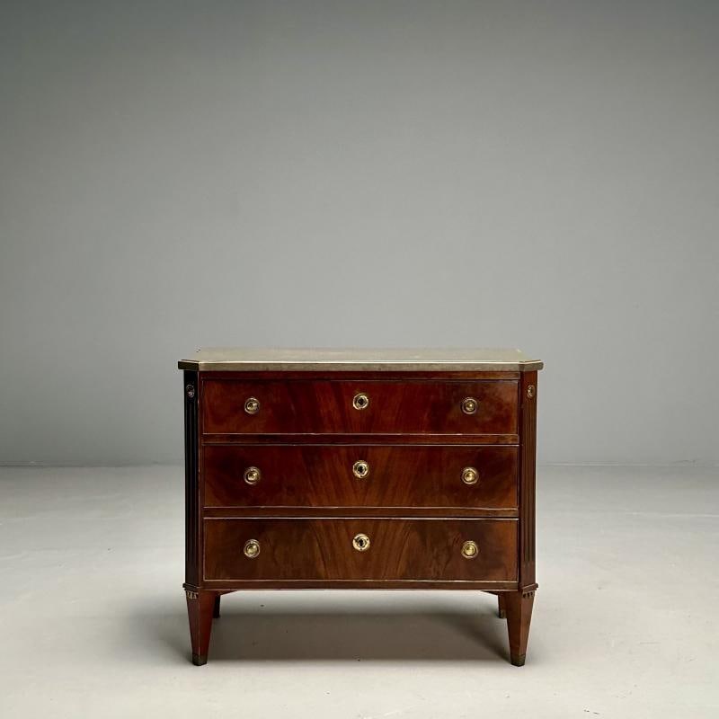 Gustavian, Louis XVI Style, Small Swedish Chest, Brass, Marble, Sweden, 1970s - 3