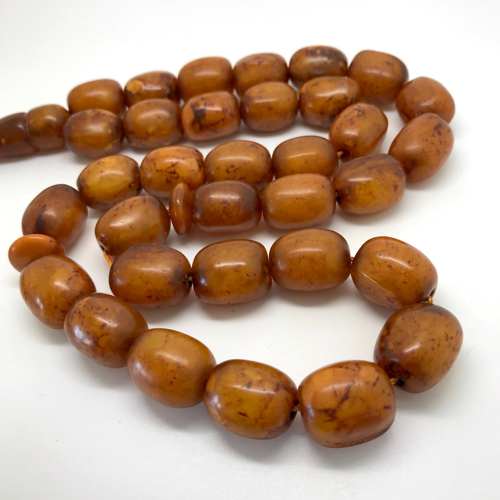 Impressive Vintage Amber Tesbih made from Barrel shaped Amber beads - 2