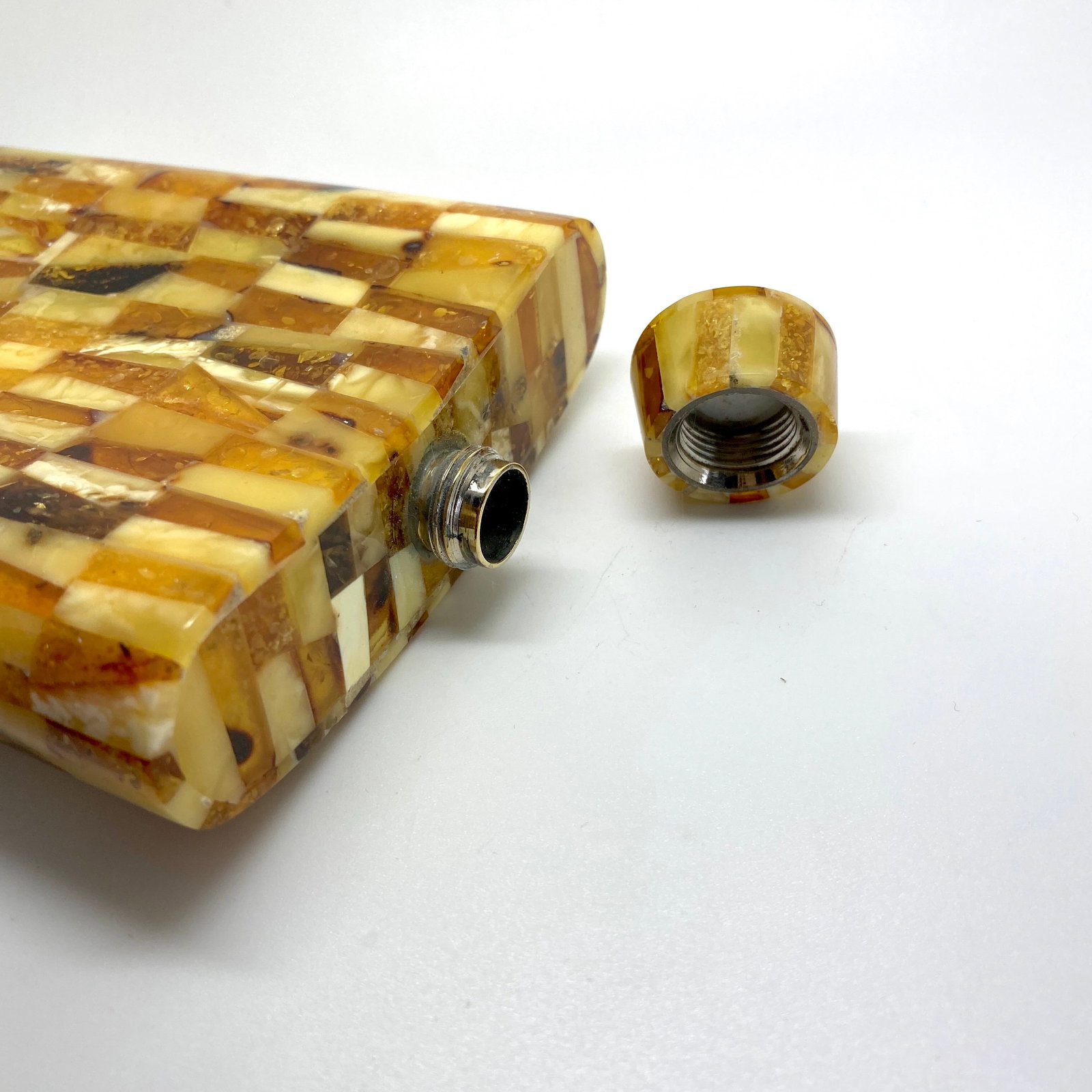 Fascinating Unique Antique Amber Hip Flask - 6