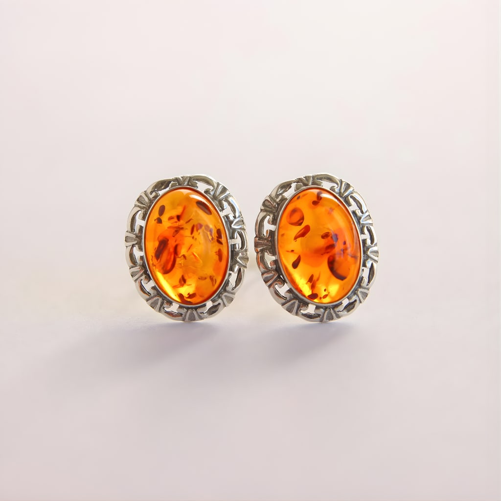 Baltic Amber Clip On Earrings- Sterling Silver - 2