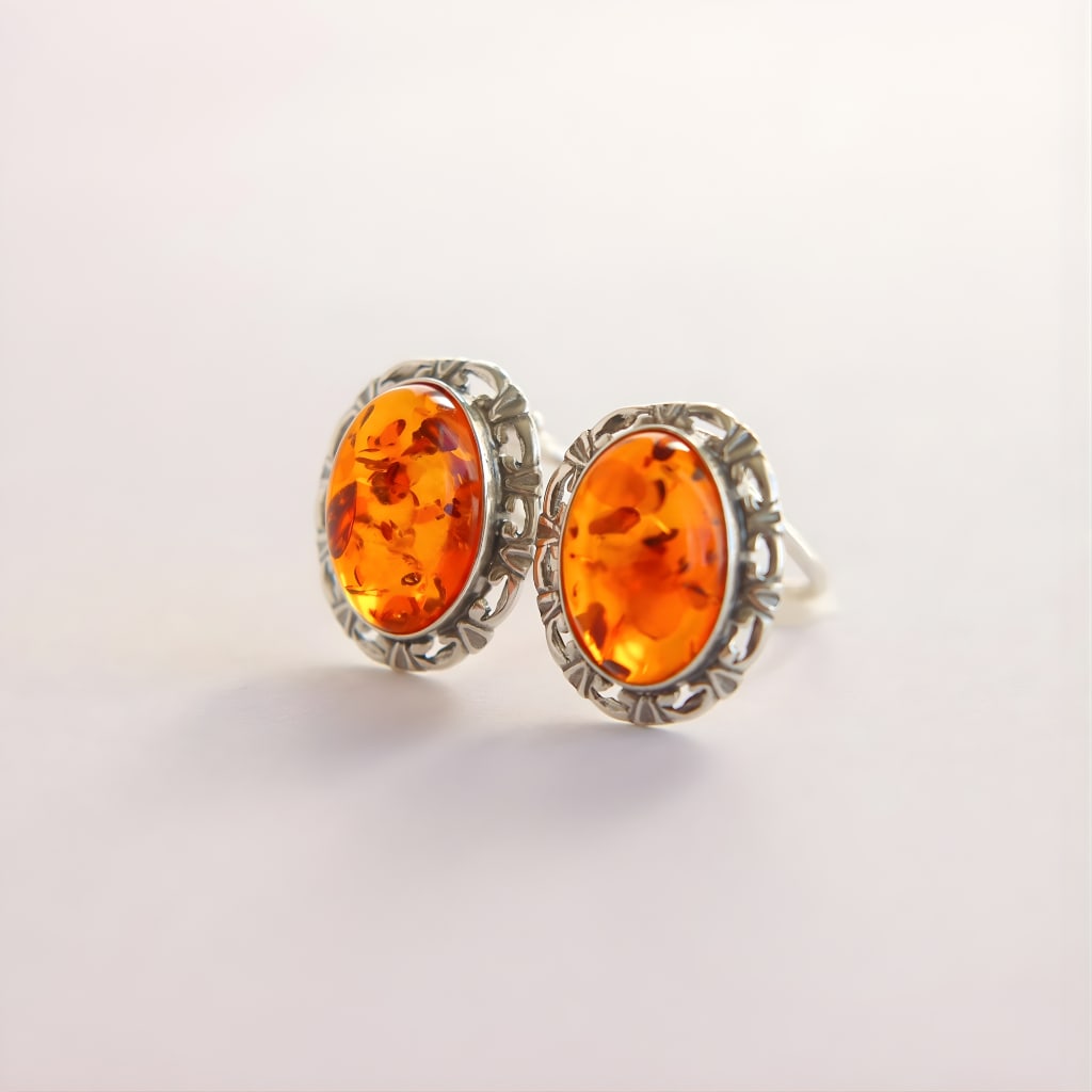 Baltic Amber Clip On Earrings- Sterling Silver - 3
