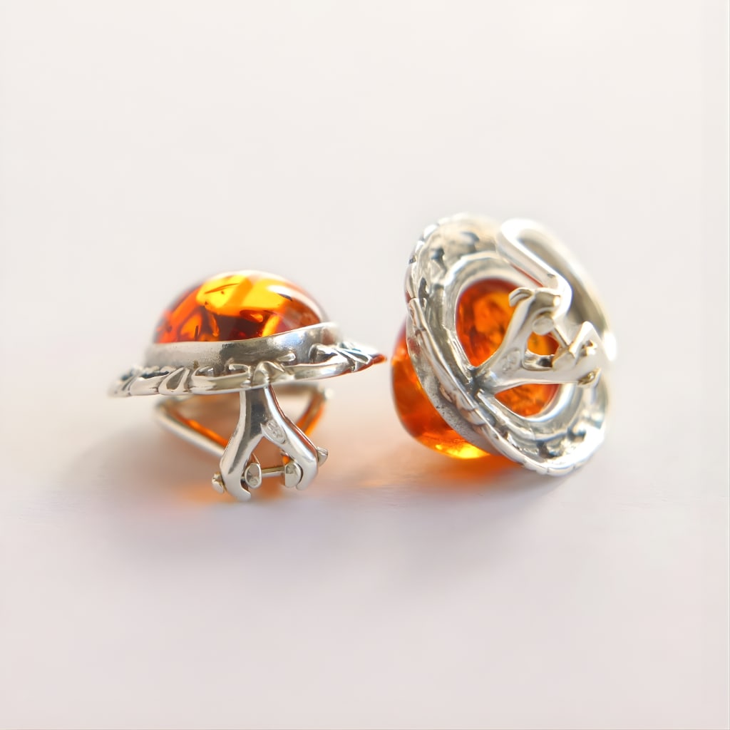 Baltic Amber Clip On Earrings- Sterling Silver - 4